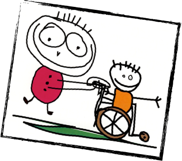 enfant avec chaise roulante et amis